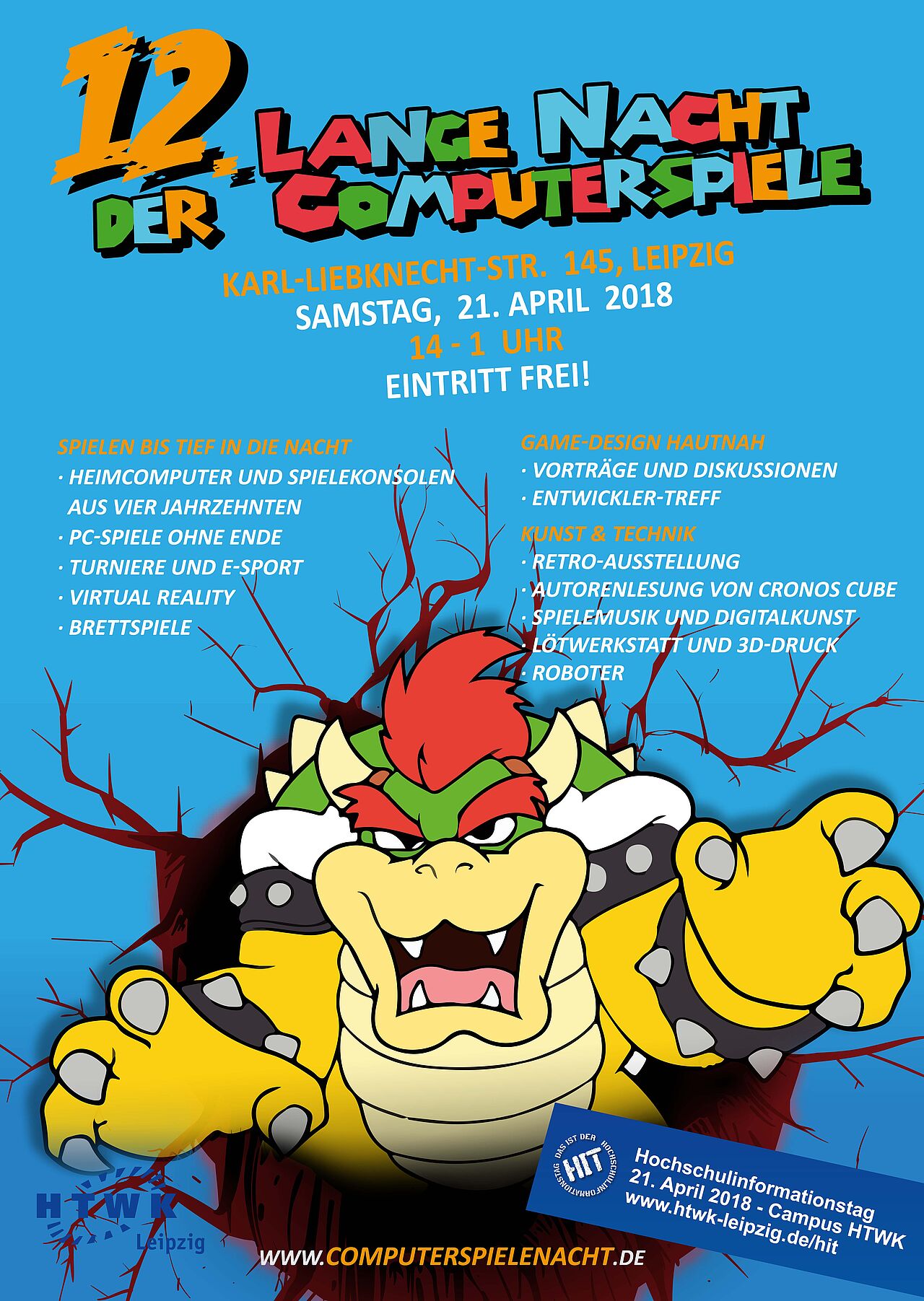 Plakat der Leipziger Computerspielenacht 2018